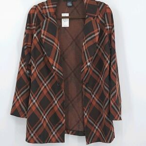 ASHLEY STEWART PLAID ONE BUTTON KNIT BLAZER